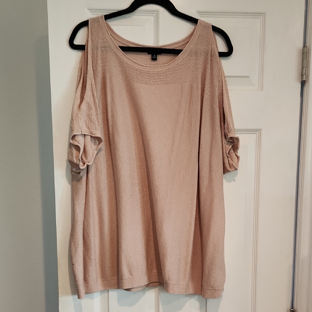 Torrid Sz 4 Blush Sparkle Cold Shoulder Sweater Knitted Top Preowned